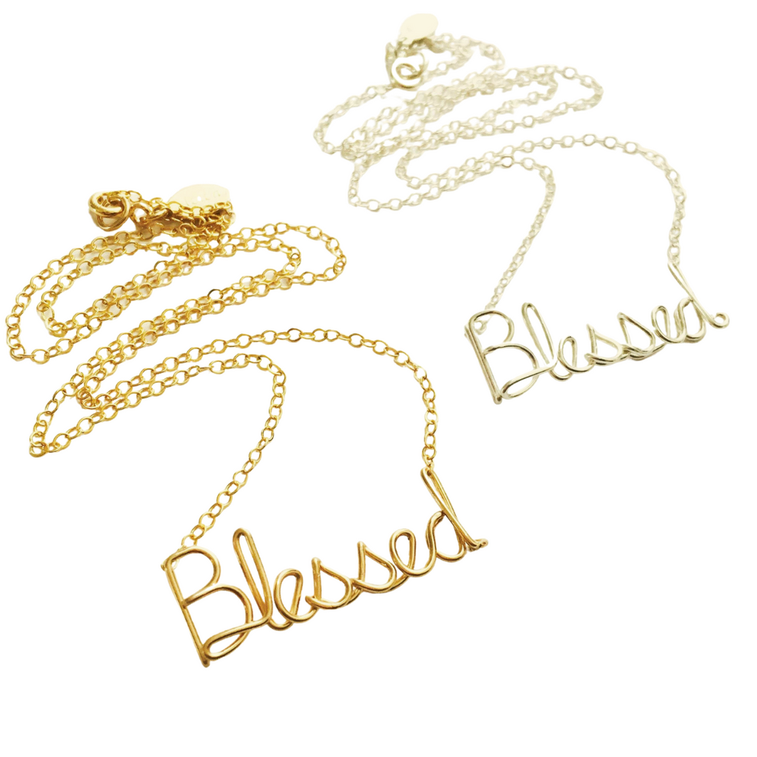 Blessed Necklace. Custom Blessed Script Necklace. Gold or Silver Wire Blessed Necklace. Spiritual Jewelry. Spiritual Religious Necklace.