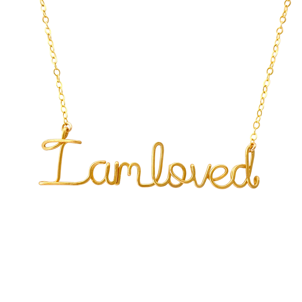 I am Loved Necklace. Custom Love Valentines Script Necklace. 14k Gold or Silver Wire Necklace