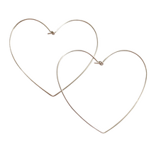 Load image into Gallery viewer, 14k White Gold Heart Hoop Earrings. 2.5 inch Large Hoop Earrings
