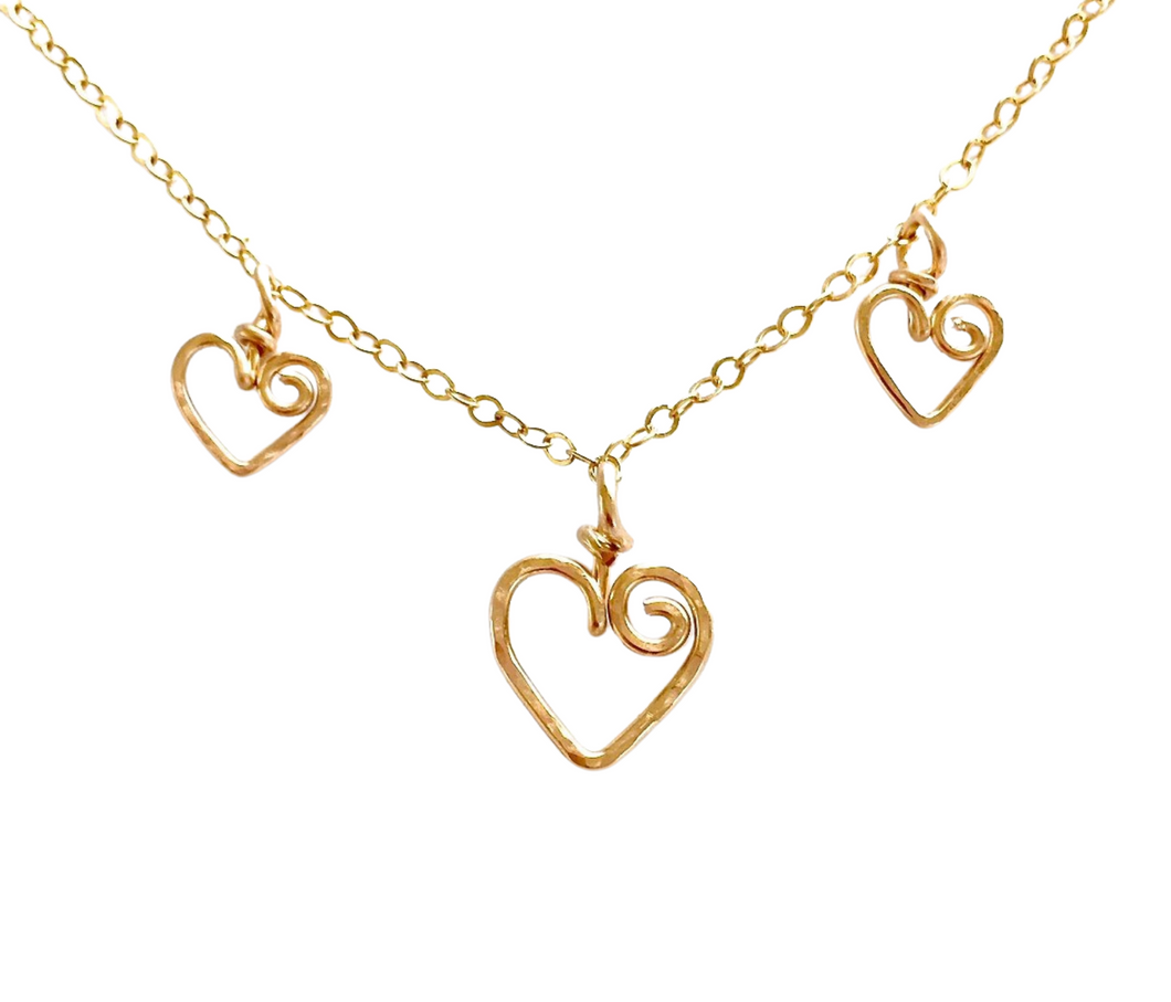 Mother Children Heart Charms Necklace. Mom Charm Necklace. 14k Gold Filled Multiple Hearts Charms Mother's Day Necklace