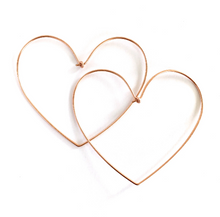 Load image into Gallery viewer, Heart Hoop Earrings. 14k Rose Gold Filled 2.5 inch Large Hoop Earrings
