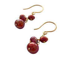 Load image into Gallery viewer, Burgundy Chandelier Pearl Earrings. Off Round- Textured Earrings. AzizaJewelry
