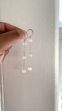 Load and play video in Gallery viewer, Long Rainbow Moonstone Earrings. Off white gemstone earrings with chain.
