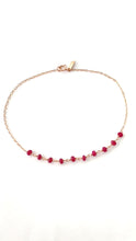 Load and play video in Gallery viewer, Genuine Ruby Anklet. 14k Rose Gold Filled Red Ruby Gemstone Ankle Bracelet.
