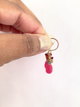 Load and play video in Gallery viewer, Pink Jade Earrings with Rainbow Gemstones Clusters. Gold Fill Earrings.
