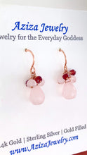 Load and play video in Gallery viewer, Rose Quartz and Garnet Earrings. Small Cute Faceted Pink Drop Earrings.
