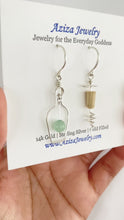 Load and play video in Gallery viewer, Wine Bottle and Cork Screw Sterling Silver Earrings. Wine Lovers Earrings with Green Grape and real cork. Wine Bottle. Wine Themed Jewelry

