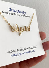 Load and play video in Gallery viewer, Gold Name Necklace. Lowercase Personalized 14k Gold Script Name Necklace. All lowercase letters custom Wire Name Necklace
