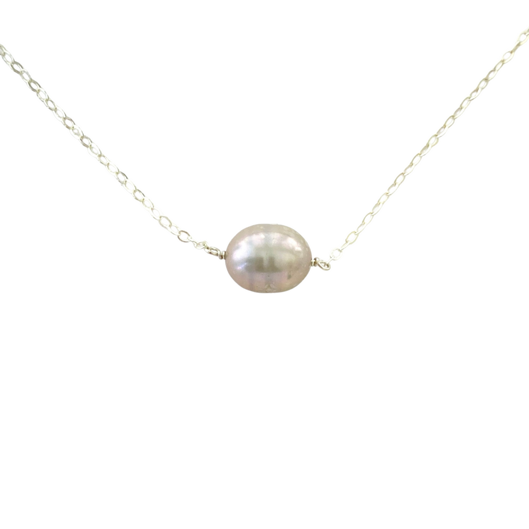 Oval Grey Pearl Necklace. Genuine Freshwater Pearl