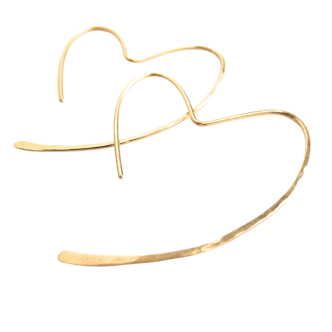 Gold Heart Hoops. 14k gold heart hoop earrings.