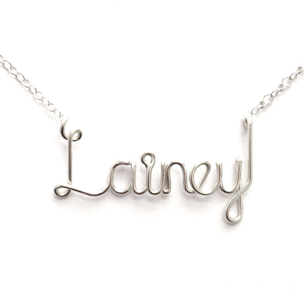 Sterling Silver Name Necklace. Custom Personalized Wire Script Name Necklace