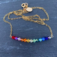 Load image into Gallery viewer, Rainbow Crystal Necklace. Rainbow Crescent Necklace. Colorful Necklace
