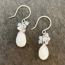Load image into Gallery viewer, White Quartz Earrings with Rainbow Moonstone
