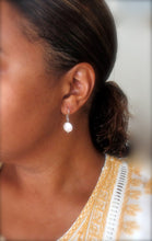 Load image into Gallery viewer, White Pearl Earrings. White coin pearl earrings with gold ear wires.
