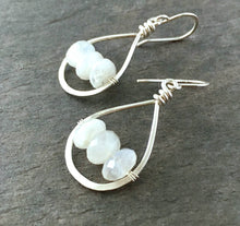 Load image into Gallery viewer, Rainbow Moonstone Gemstone Earrings. Small Sterling Silver White Moonstone Gemstones.
