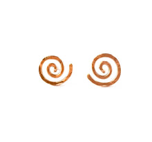Load image into Gallery viewer, Rose Gold Earrings. 14k Solid Rose Gold Hand Hammered Spiral Studs. Swirly Sun Stud Post Earrings
