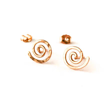 Load image into Gallery viewer, Rose Gold Earrings. 14k Solid Rose Gold Hand Hammered Spiral Studs. Swirly Sun Stud Post Earrings
