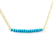 Load image into Gallery viewer, Turquoise Necklace. Genuine Small Faceted Blue Turquoise Necklace on Delicate Gold Filled Chain.
