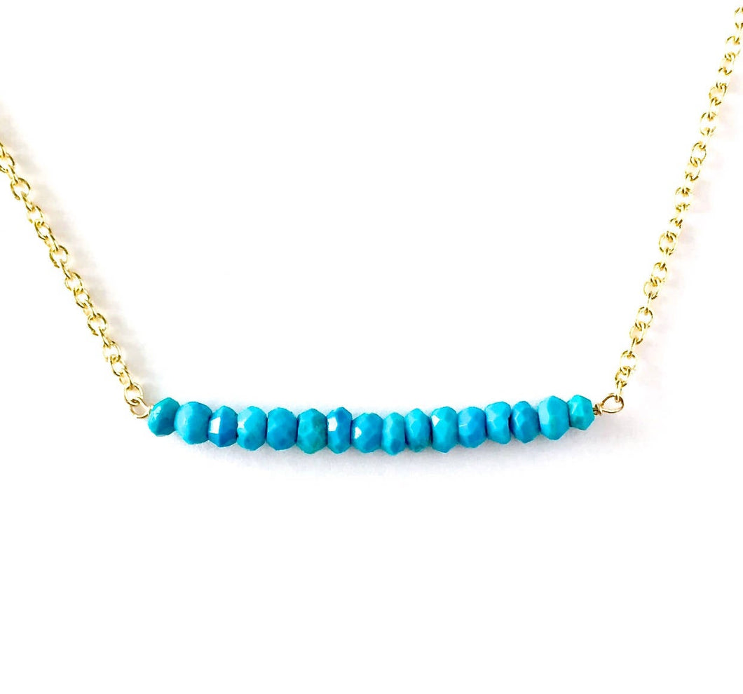 Turquoise Necklace. Genuine Small Faceted Blue Turquoise Necklace on Delicate Gold Filled Chain.