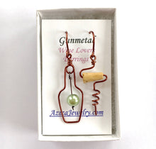 Load image into Gallery viewer, White Wine Earrings. Wine Bottle and Cork Screw Earrings with Grape. White Wine Lovers Jewelry. Green Grape Wine Earrings. Wine Lover Gift
