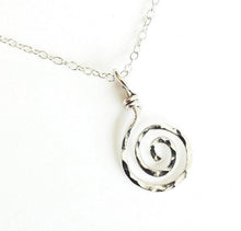 Load image into Gallery viewer, Sun Swirl Pendant. 14k White Gold Spiral Pendant. Hammered Spiral Swirl Necklace.
