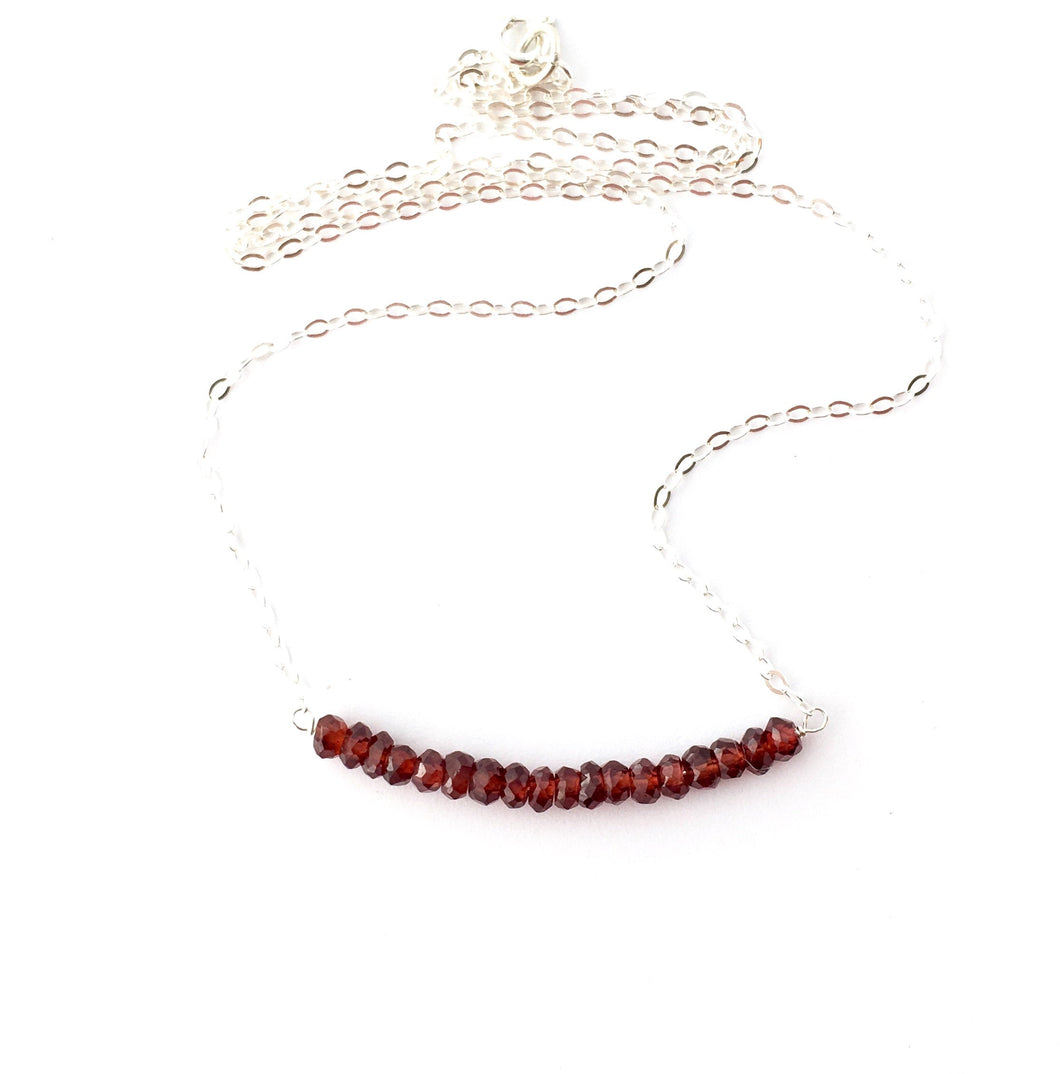 Garnet Necklace. Small Faceted Genuine Dark Red Garnet Sterling Silver Chain Pendant.