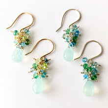 Load image into Gallery viewer, Green Chalcedony Gemstone Earrings. Tourmaline Aquamarine Earrings. Teardrop Blue Green Gemstone Dangle Earrings. Sea Green Silver Earrings
