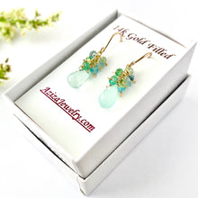 Load image into Gallery viewer, Green Chalcedony Gemstone Earrings. Tourmaline Aquamarine Earrings. Teardrop Blue Green Gemstone Dangle Earrings. Sea Green Silver Earrings
