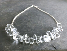 Load image into Gallery viewer, Polished Crystal Sterling Silver Statement Necklace. Clear Crystal Quartz Classy Dressy Bib Statement Necklace
