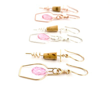 Load image into Gallery viewer, Rosé Wine Earrings. Sterling Silver Pink Rosé Wine Bottle and Cork Screw Earrings. Crystal Earrings
