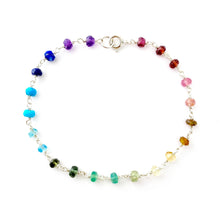Load image into Gallery viewer, Genuine Rainbow Gemstone Bracelet. Delicate faceted genuine gemstone sterling silver bracelet
