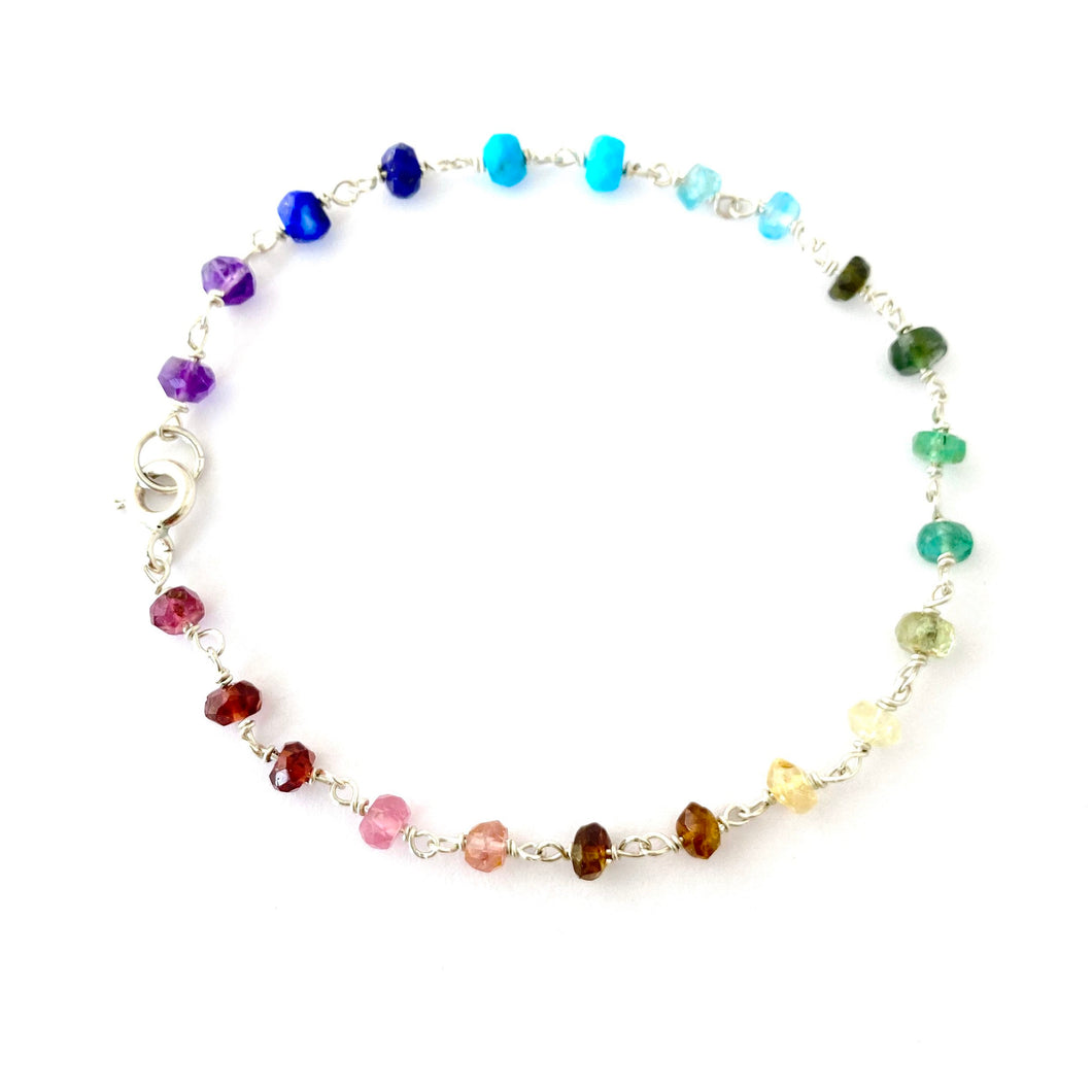 Genuine Rainbow Gemstone Bracelet. Delicate faceted genuine gemstone sterling silver bracelet