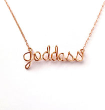 Load image into Gallery viewer, Goddess Necklace. Personalized 14k Gold Filled or Sterling Silver Necklace goddess necklace. Goddess jewelry. Goddess Script Wire Necklace
