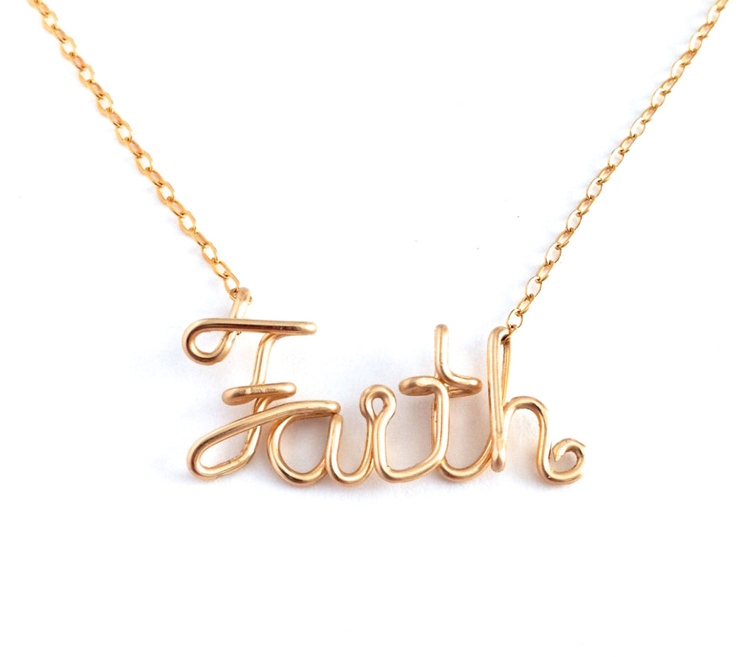 Gold Faith Necklace. 14k Gold Filled Faith Necklace. Script Wire Faith Necklace. Spiritual Jewelry. Religious Jewelry.