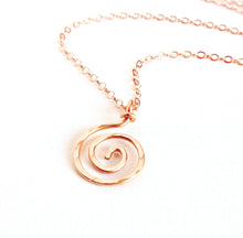 Load image into Gallery viewer, Rose Gold Spiral Pendant. 14k Solid Rose Gold spiral sun swirl necklace pendant. Real Rose Gold Circle Necklace.
