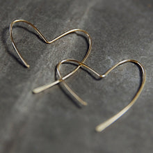 Load image into Gallery viewer, Gold Heart Hoops. 14k gold heart hoop earrings.
