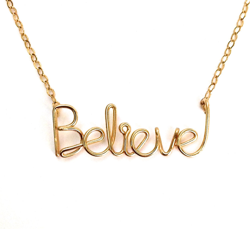 Gold Believe Necklace. 14k Gold Filled Believe Necklace.