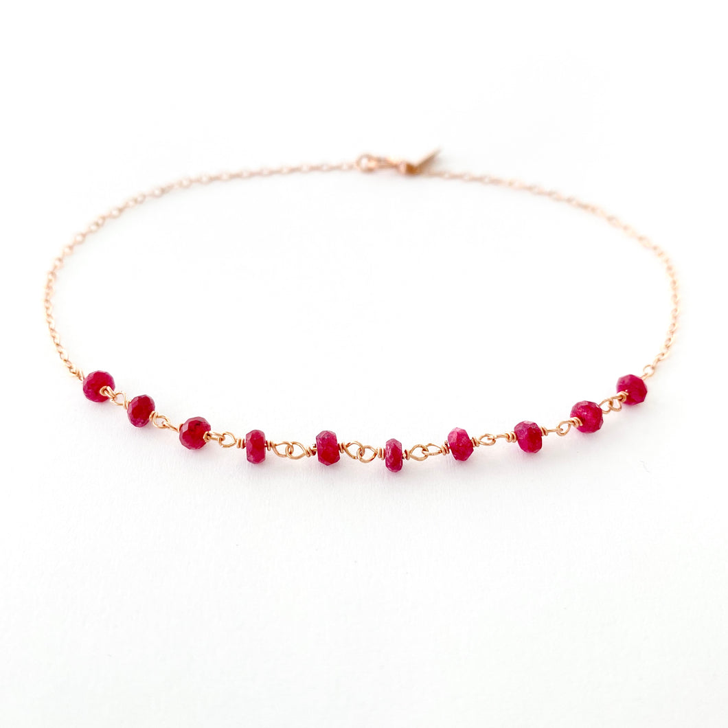 Genuine Ruby Anklet. 14k Rose Gold Filled Red Ruby Gemstone Ankle Bracelet.