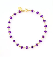 Load image into Gallery viewer, Amethyst Bracelet. Genuine Dark Purple Gemstone 14k Gold Filled Stacking Bracelet.
