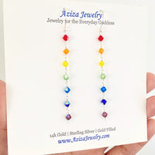 Load image into Gallery viewer, Drop Rainbow Earrings. Crystal Rainbow Long Earrings.
