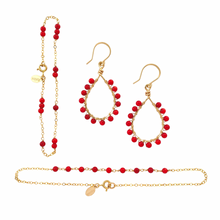 Load image into Gallery viewer, Gold Hoops with Red Coral
