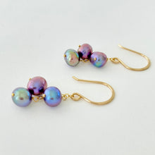 Load image into Gallery viewer, Peacock Pearl Earrings. 14k Gold Filled Peacock Freshwater Pearl Chain Earrings. AzizaJewelry
