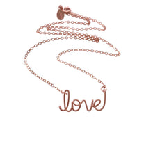 Load image into Gallery viewer, Love Necklace. Lowercase love Sterling Silver, 14k Yellow Gold Filled or Rose Gold Filled Wire Necklace.
