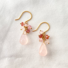 Load image into Gallery viewer, Rose Quartz and Pink Tourmaline Gemstone Earrings
