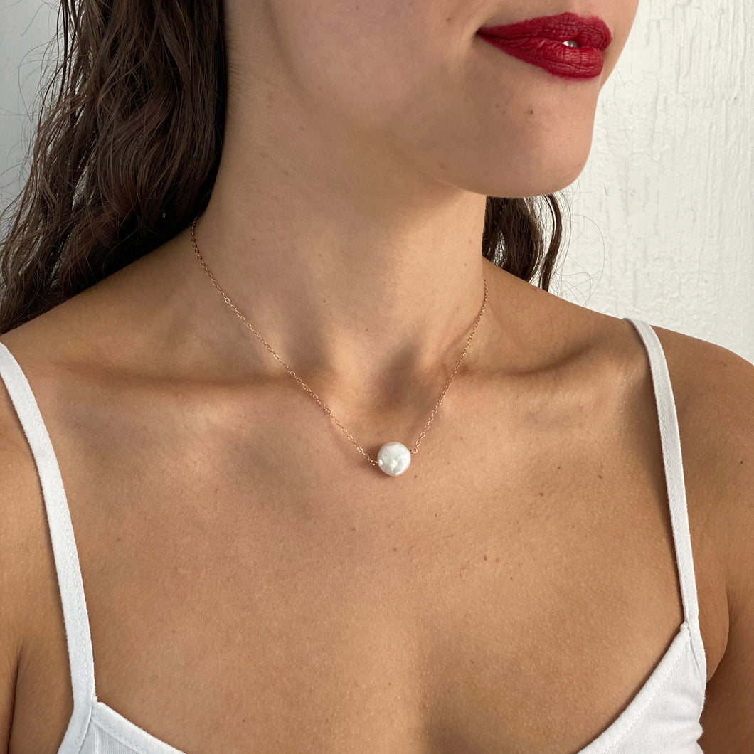 Coin Pearl Necklace. Off White Freshwater Pearl