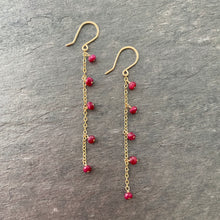 Load image into Gallery viewer, Ruby Chain Earrings. Real Red Ruby Gemstone Earrings. Sterling Silver or Gold Filled Earrings.
