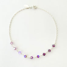 Load image into Gallery viewer, Purple Ombré Crystal Anklet. Sterling Silver Purple Crystal Ankle Bracelet.
