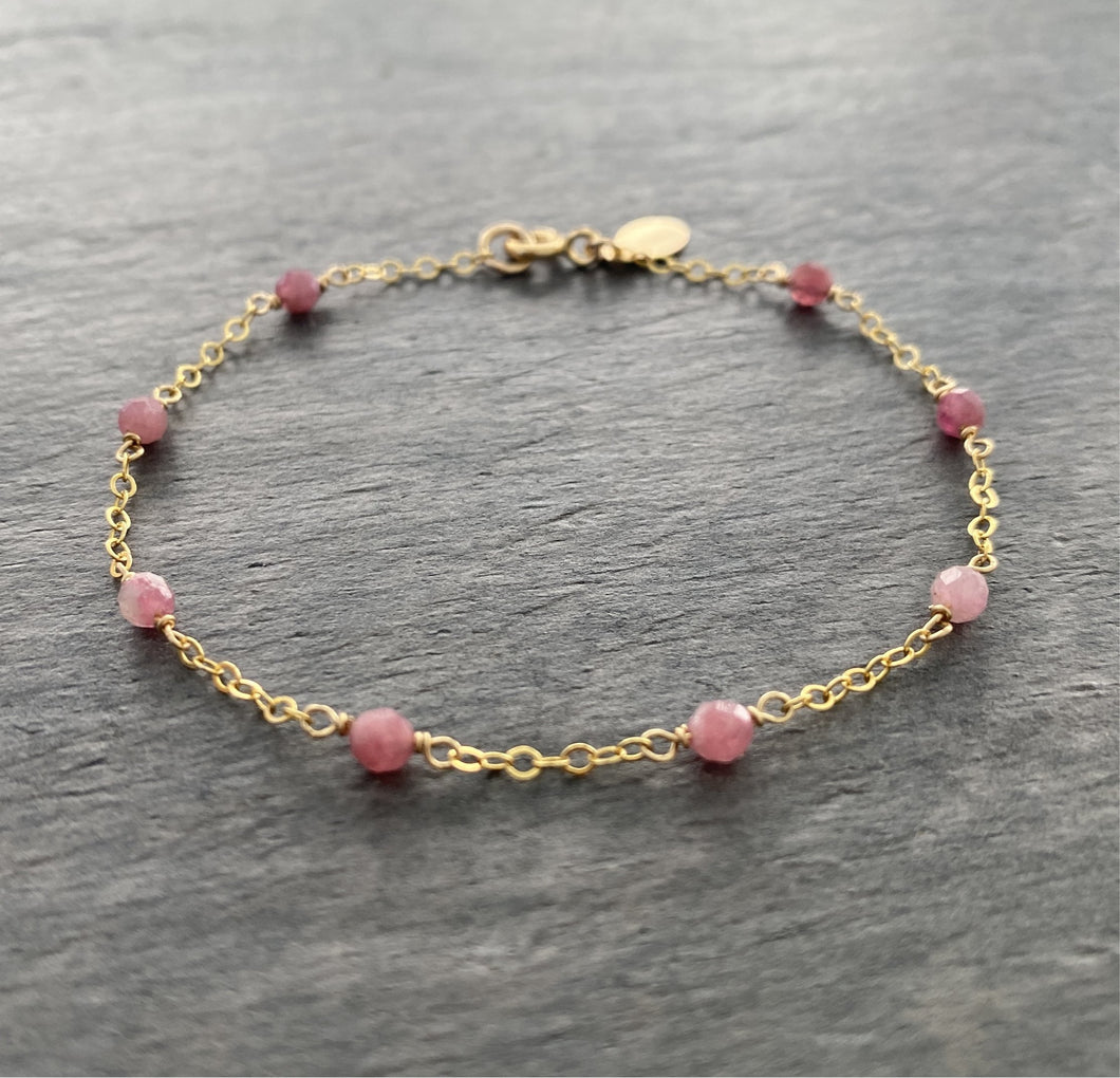 Pink Tourmaline Bracelet. 14k Gold Filled and Genuine Gemstone Bracelet.