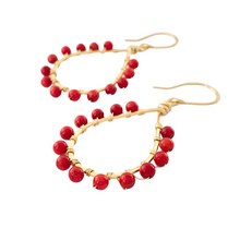 Load image into Gallery viewer, Gold Hoops with Red Coral
