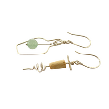 Load image into Gallery viewer, Wine Bottle and Cork Screw Sterling Silver Earrings. Wine Lovers Earrings with Green Grape and real cork. Wine Bottle. Wine Themed Jewelry
